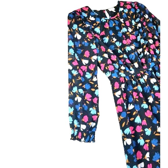 J CREW Women's Crinkle Ruffle Tiered Midi Dress Black Multi Sz 8 Colorful Floral - Picture 6 of 12